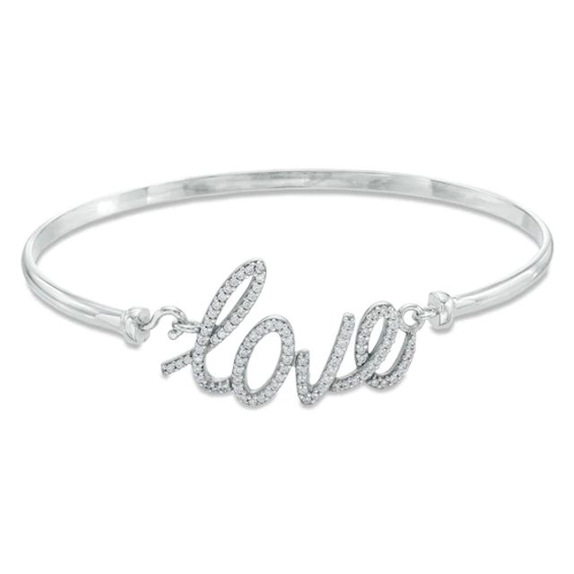 Lab-Created White Sapphire "Love" Bangle in Sterling Silver