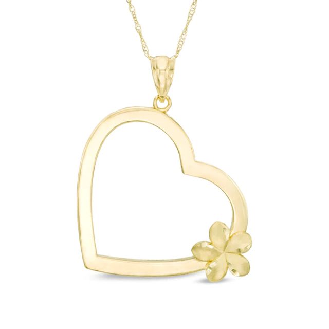 Heart Plumeria Flower Pendant in 10K Gold