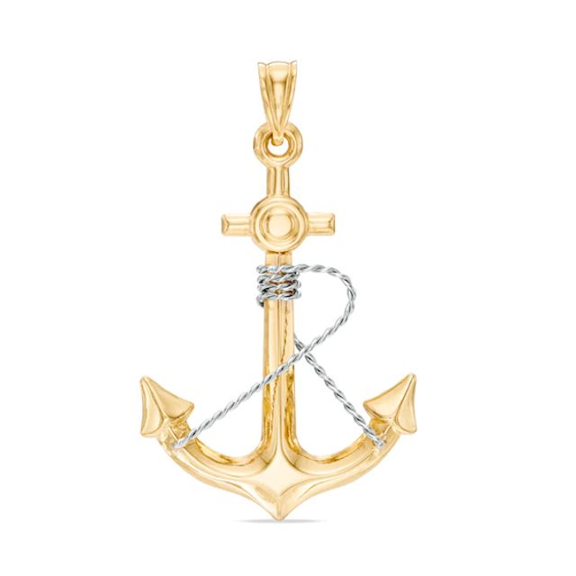 Wrapped Wire Anchor Necklace Charm in 10K Two-Tone Gold