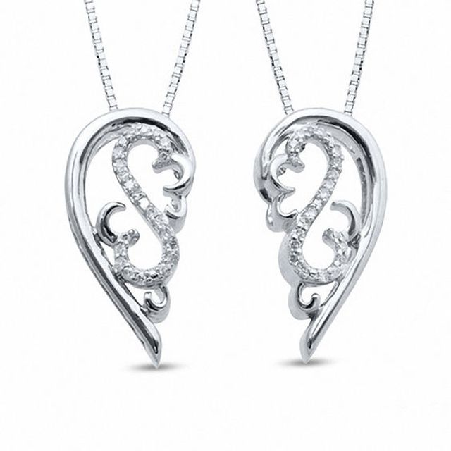 Open Hearts by Jane Seymourâ¢ 1/10 CT. T.w. Diamond Scroll Pendant in Sterling Silver