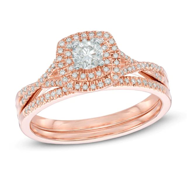 1/2 CT. T.w. Diamond Double Frame Bridal Set in 14K Rose Gold