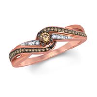 1/4 CT. T.w. Champagne and White Diamond Swirl Promise Ring in 10K Rose Gold