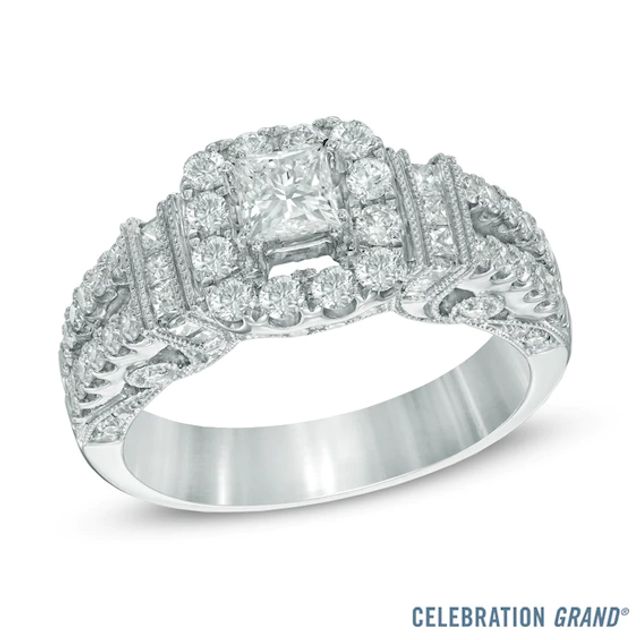 Celebration Ideal 1-3/8 CT. T.w. Certified Diamond Frame Collar Engagement Ring in 14K White Gold (I/I1)