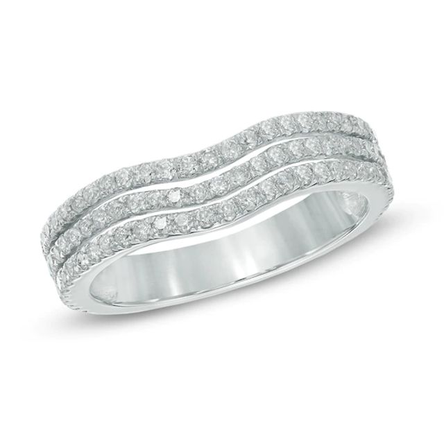 3/4 CT. T.w. Diamond Three Row Contour Wedding Band in 14K White Gold