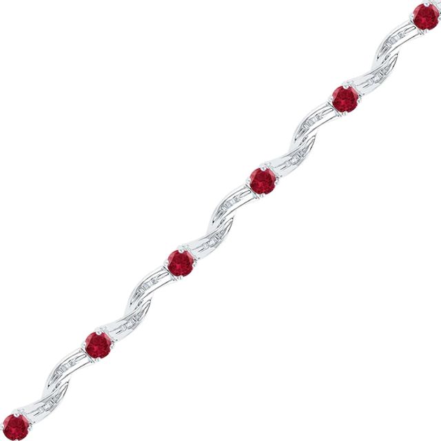 Lab-Created Ruby and Diamond Accent Twist Bracelet in Sterling Silver - 7.25"