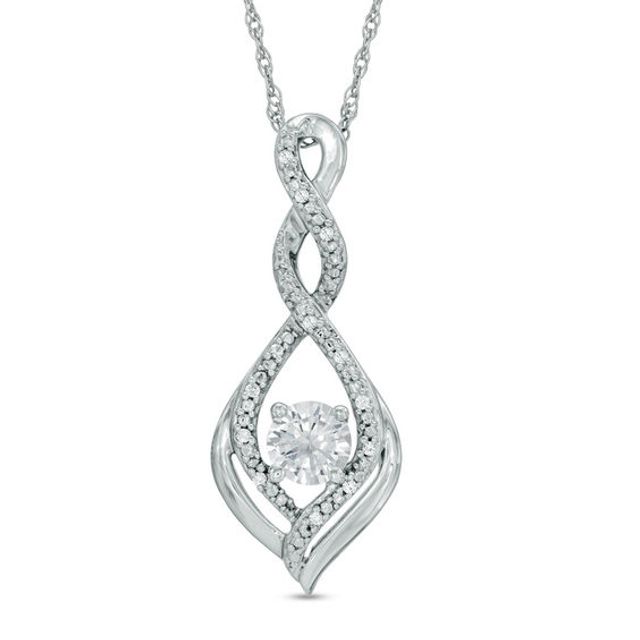 5.0mm Lab-Created White Sapphire and Diamond Accent Infinity Twist Pendant in 10K White Gold