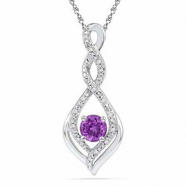 5.0mm Amethyst and Diamond Accent Infinity Twist Pendant in 10K White Gold