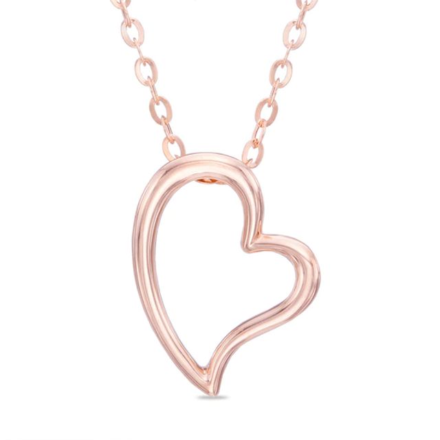 Tilted Heart Pendant in 10K Rose Gold - 17"