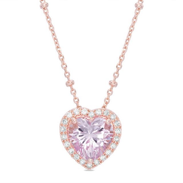 9.0mm Heart-Shaped Lab-Created Pink and White Sapphire Frame Pendant in Sterling Silver with 18K Rose Gold Plate