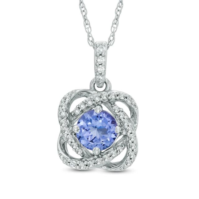 5.0mm Tanzanite and Diamond Accent Orbit Pendant in 10K White Gold