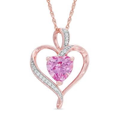 8.0mm Heart-Shaped Lab-Created Pink and White Sapphire Heart Pendant in Sterling Silver with 14K Rose Gold Plate