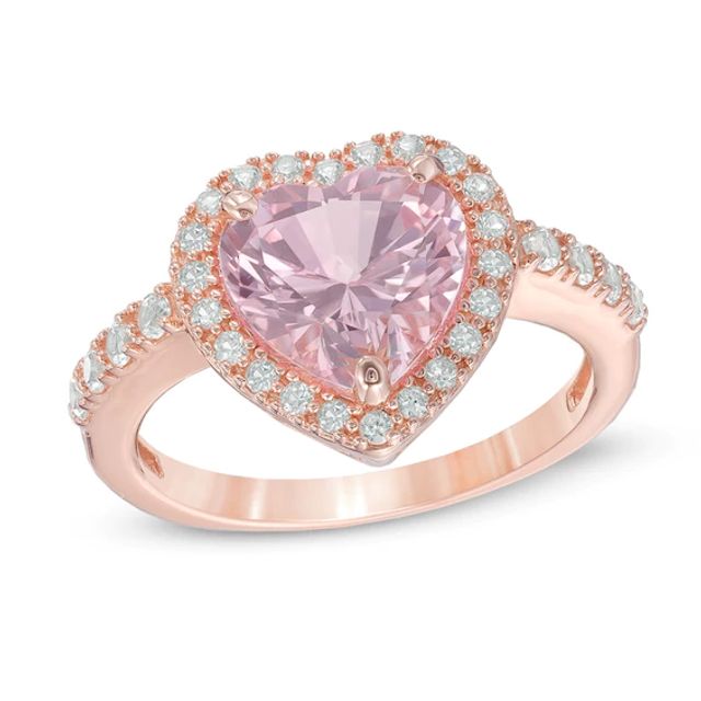 Heart-Shaped Lab-Created Pink and White Sapphire Heart Ring in Sterling Silver with 18K Rose Gold Plate