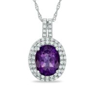 Oval Amethyst and Lab-Created White Sapphire Double Frame Pendant in Sterling Silver