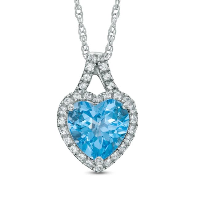 8.0mm Heart-Shaped Swiss Blue Topaz and Lab-Created White Sapphire Pendant in Sterling Silver