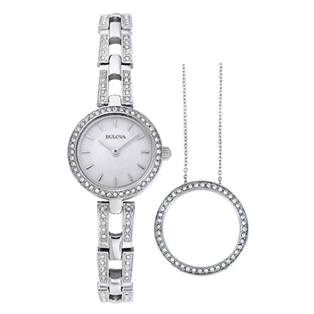 Ladies' Bulova Watch with Mother-of-Pearl Dial Boxed Watch and Pendant Set (Model: 96X130)