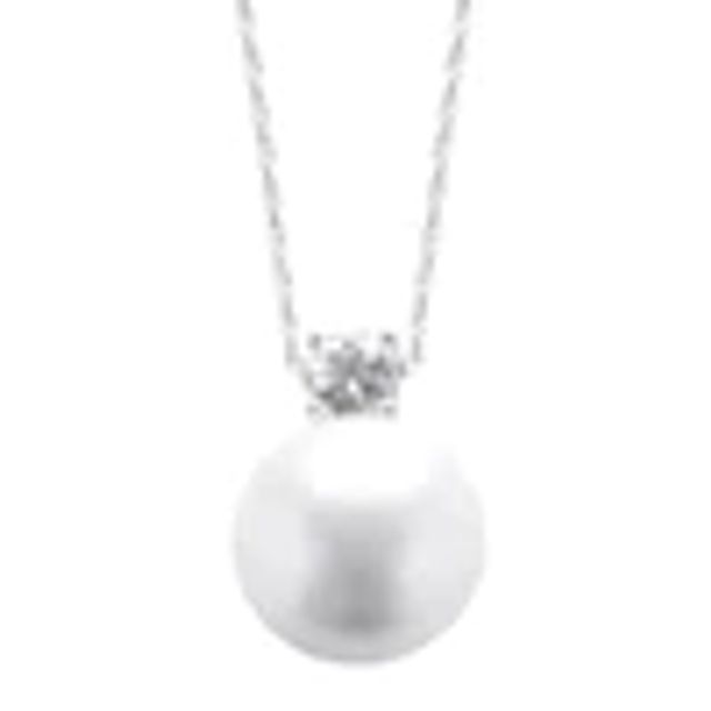 12.0 - 13.0mm Cultured Freshwater Pearl and White Topaz Pendant in Sterling Silver