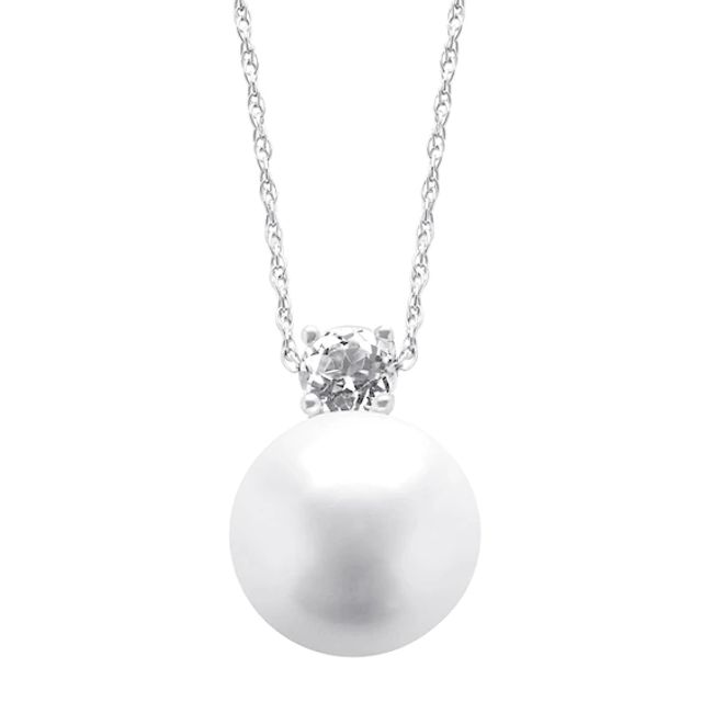 12.0-13.0mm Freshwater Cultured Pearl and White Topaz Pendant in Sterling Silver