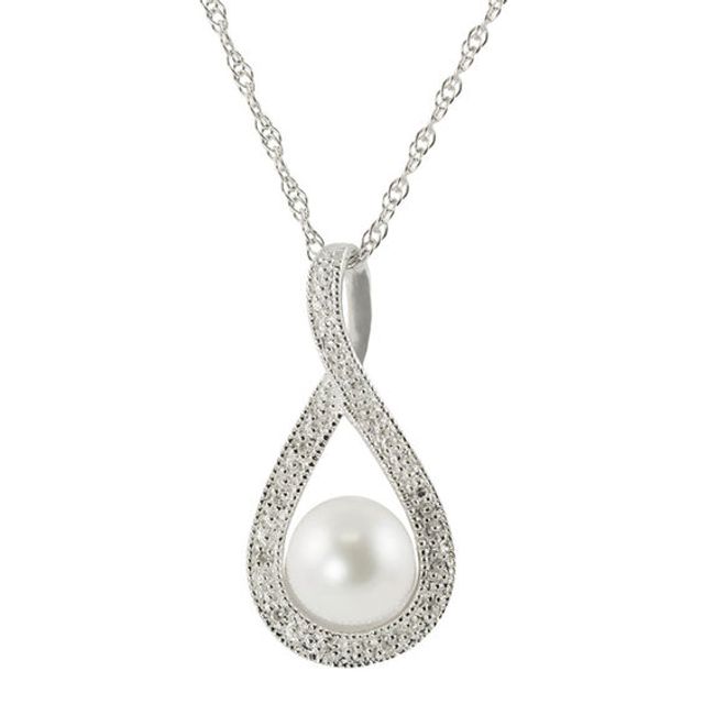 7.0-7.5mm Freshwater Cultured Pearl and Diamond Accent Pendant in Sterling Silver