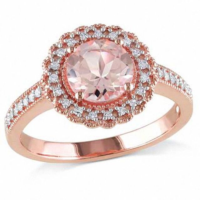 7.0mm Morganite and 1/8 CT. T.w. Diamond Frame Ring in Rose Rhodium Sterling Silver