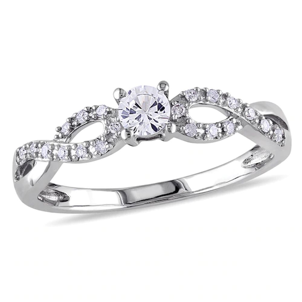 3.5mm Lab-Created White Sapphire and 1/15 CT. T.w. Diamond Promise Ring in 10K White Gold
