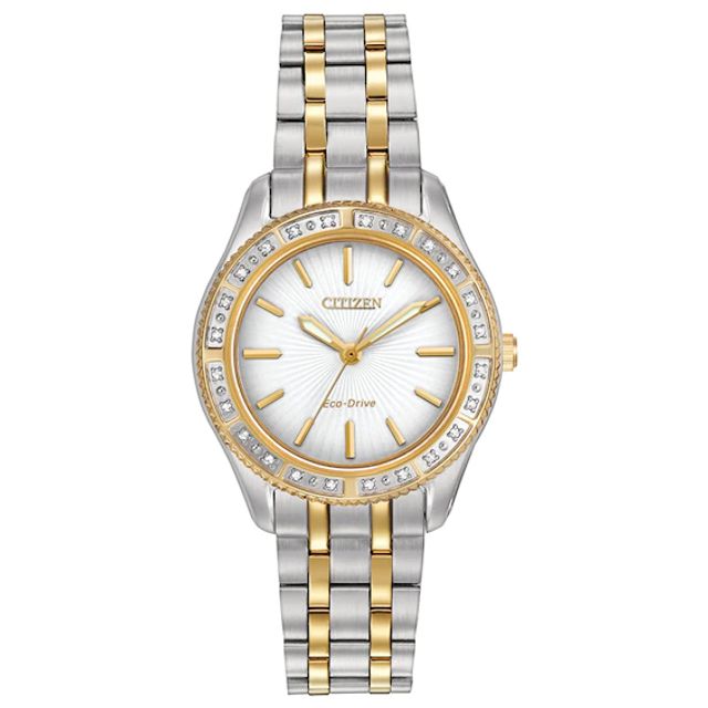 Ladies' Citizen Eco-DriveÂ® Carina Diamond Accent Two-Tone Watch with White Dial (Model: Em0244-55A)