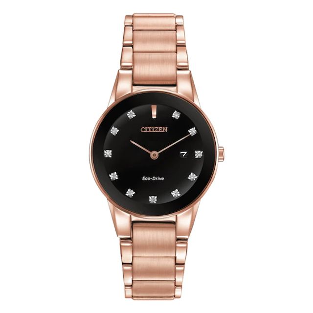 Ladies' Citizen Eco-DriveÂ® Axiom Diamond Accent Rose-Tone Watch with Black Dial (Model: Ga1058-59Q)