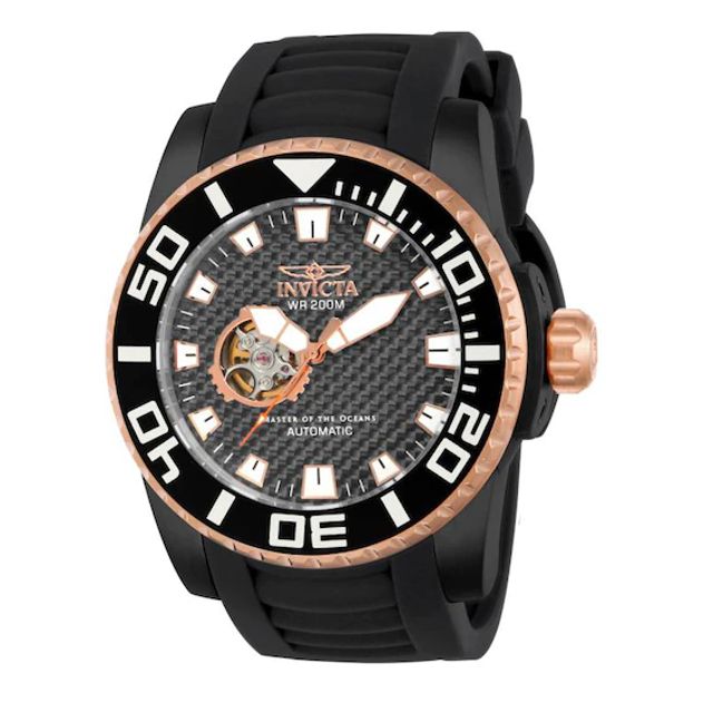 Men's Invicta Pro Diver Automatic Strap Watch with Black Carbon Fiber Dial (Model: 14686)