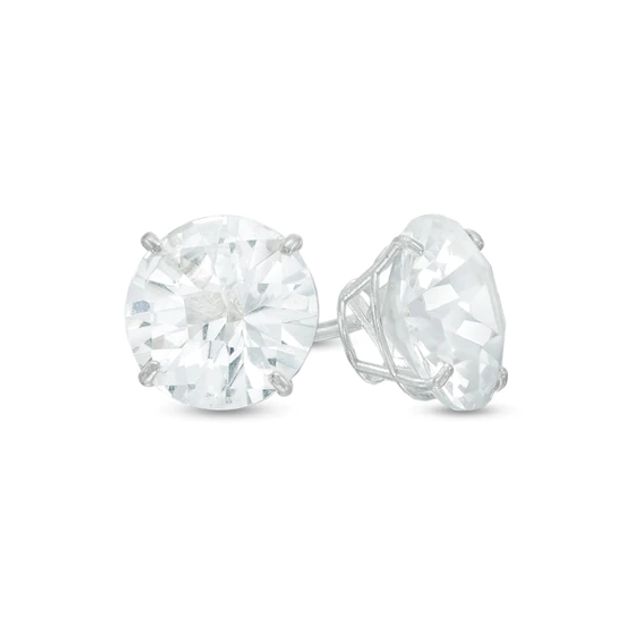 8.0mm Lab-Created White Sapphire Stud Earrings in 10K White Gold