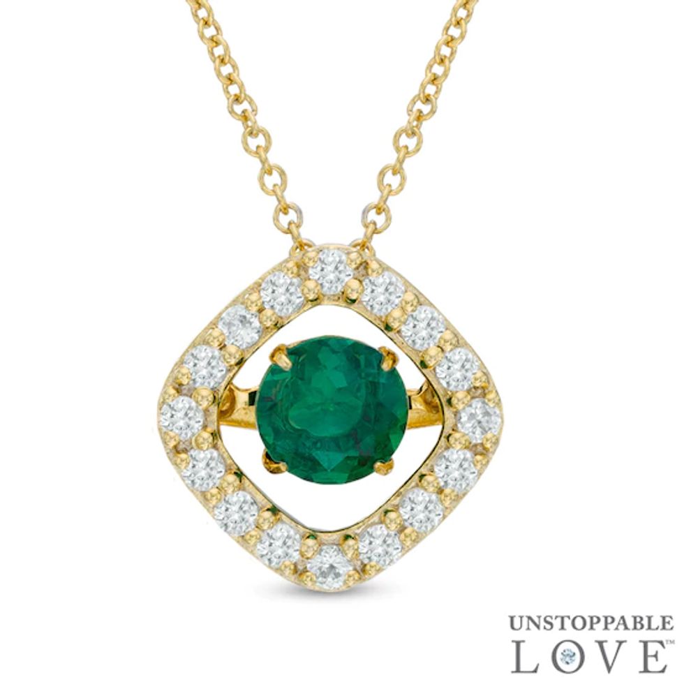 6.0mm Lab-Created Emerald Frame Pendant in Sterling Silver with 14K Gold Plate