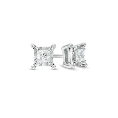 1/3 CT. T.w. Princess-Cut Diamond Solitaire Stud Earrings in Sterling Silver (J/I3)