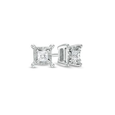 1/ CT. T.w. Princess-Cut Diamond Solitaire Stud Earrings in Sterling Silver (J/I3
