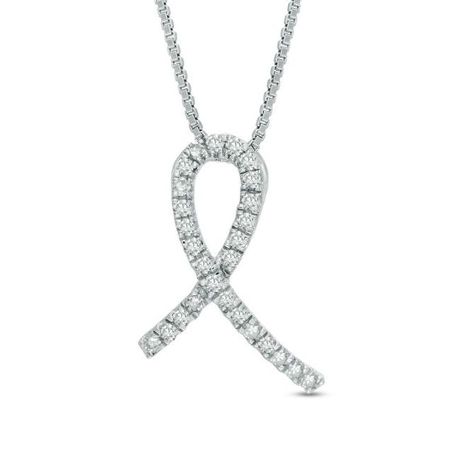 1/8 CT. T.w. Diamond Awareness Ribbon Pendant in Sterling Silver