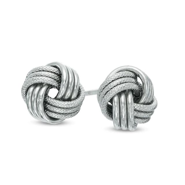 Small Polished and Textured Love Knot Stud Earrings in 10K White Gold