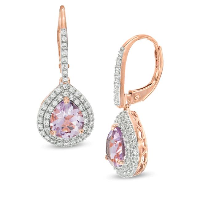 Rose de France Amethyst and Lab-Created White Sapphire Drop Earrings in Sterling Silver with 14K Rose Gold Plate