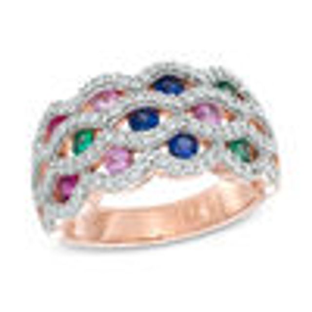 Lab-Created Multi-Gemstone and White Sapphire Ring in Sterling Silver with 14K Rose Gold Plate