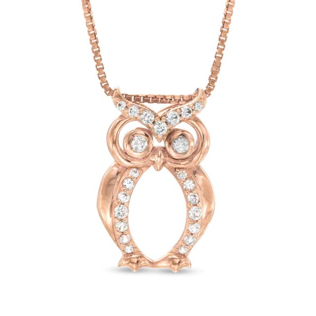 Lab-Created White Sapphire Owl Pendant in Sterling Silver with 14K Rose Gold Plate