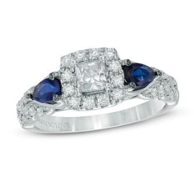 Vera Wang Love Collection 5/8 CT. T.w. Diamond and Pear-Shaped Blue Sapphire Engagement Ring in 14K White Gold