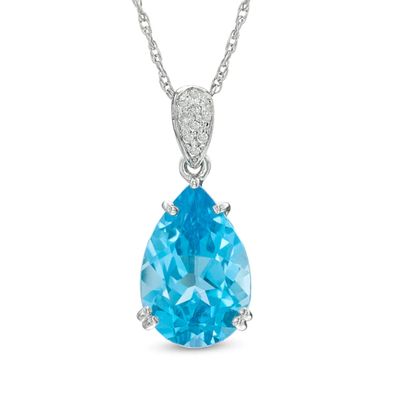 Pear-Shaped Swiss Blue and White Topaz Pendant in Sterling Silver