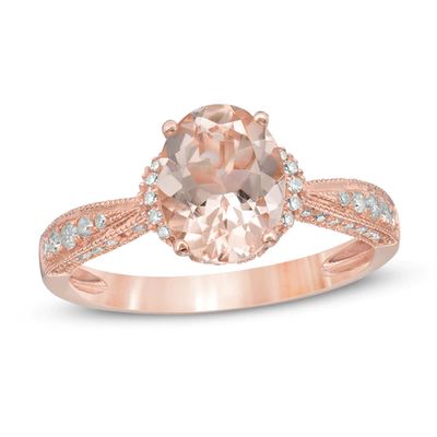 Oval Morganite and 1/4 CT. T.w. Diamond Engagement Ring in 14K Rose Gold