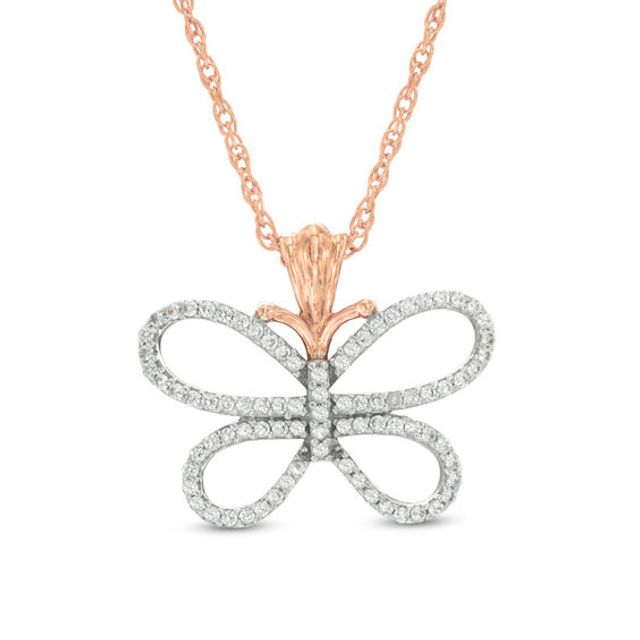 Lab-Created White Sapphire Butterfly Pendant in Sterling Silver with 14K Rose Gold Plate