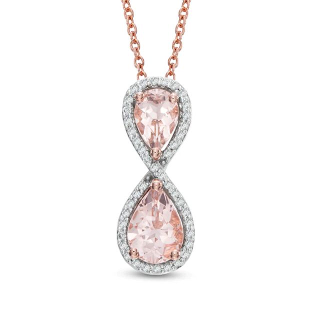 Pear-Shaped Morganite and 1/8 CT. T .W. Diamond Infinity Pendant in 10K Rose Gold