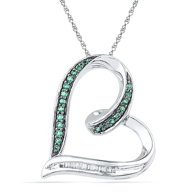 1/6 CT. T.w. Enhanced Green and White Diamond Tilted Ribbon Heart Pendant in Sterling Silver