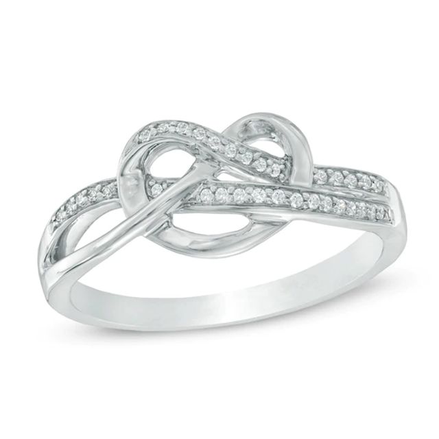 1/10 CT. T.w. Diamond Heart-Shaped Knot Split Shank Ring in Sterling Silver