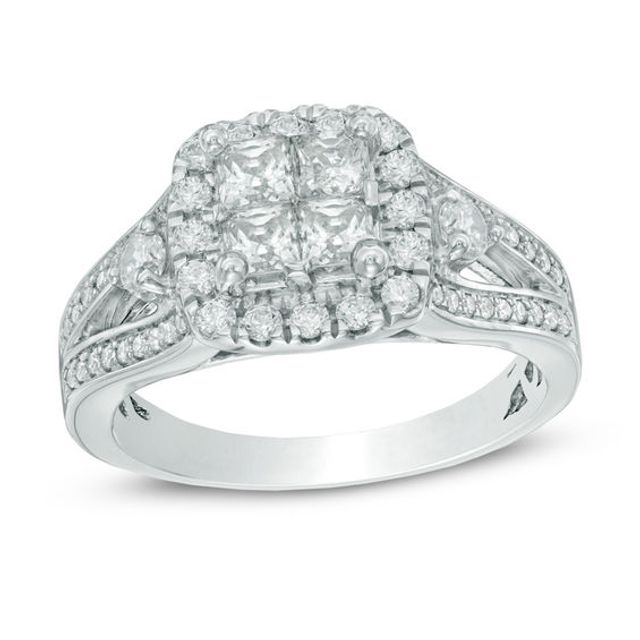 1-1/4 CT. T.w. Princess-Cut Quad Diamond Frame Engagement Ring in 14K White Gold