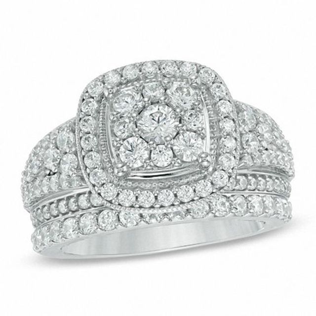 1-3/4 CT. T.w. Diamond Frame Cluster Bridal Set in 14K White Gold