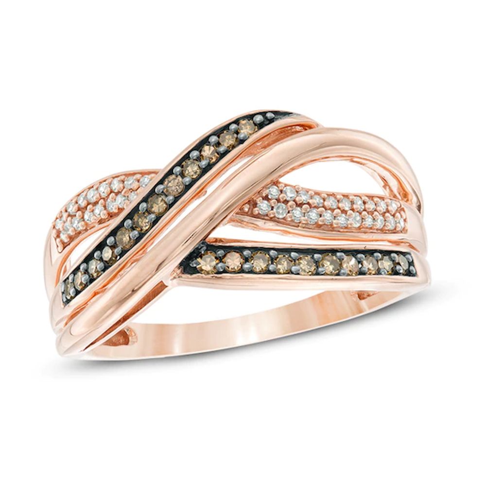 1/4 CT. T.w. Champagne and White Diamond Crossover Ring in 10K Rose Gold