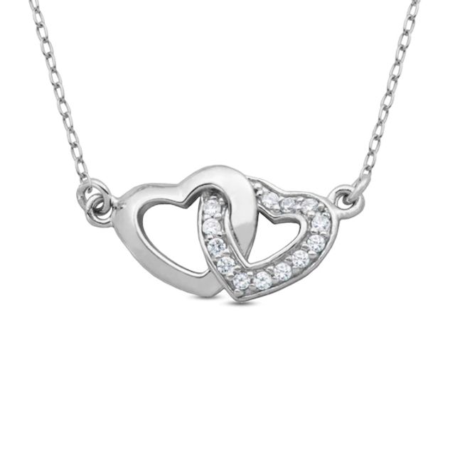 Lab-Created White Sapphire Double Heart Necklace in Sterling Silver