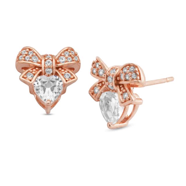 5.0mm Heart-Shaped Lab-Created White Sapphire Bow Stud Earrings in Sterling Silver with 18K Rose Gold Plate