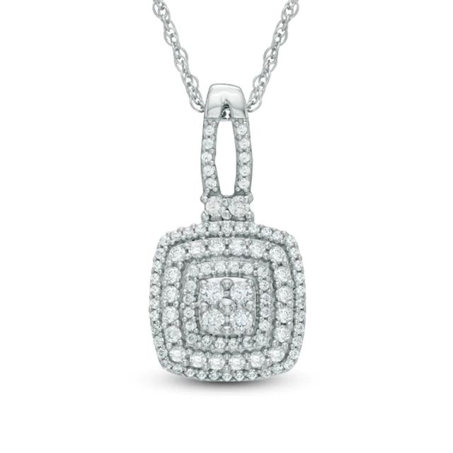 1/2 CT. T.w. Multi-Diamond Layered Square Frame Pendant in 10K White Gold