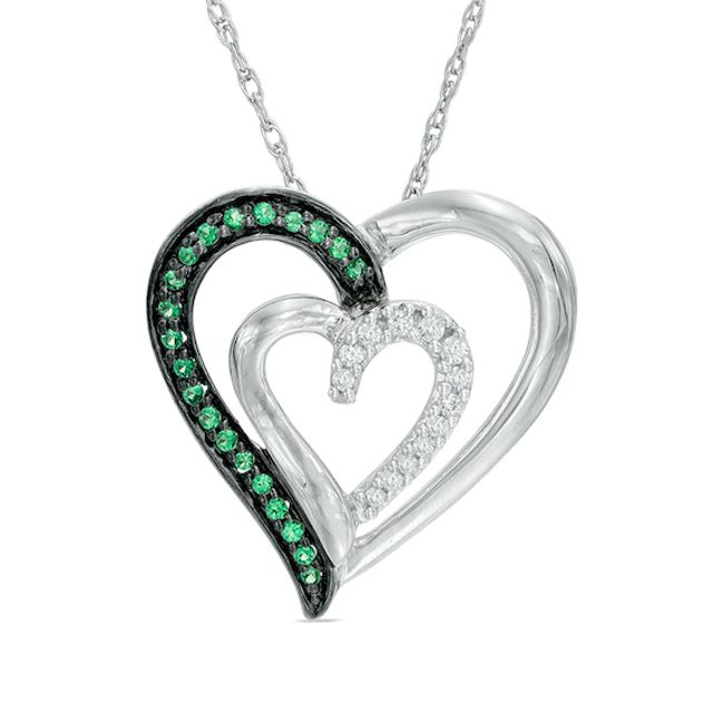 1/6 CT. T.w. Enhanced Green and White Diamond Tilted Double Heart Pendant in Sterling Silver